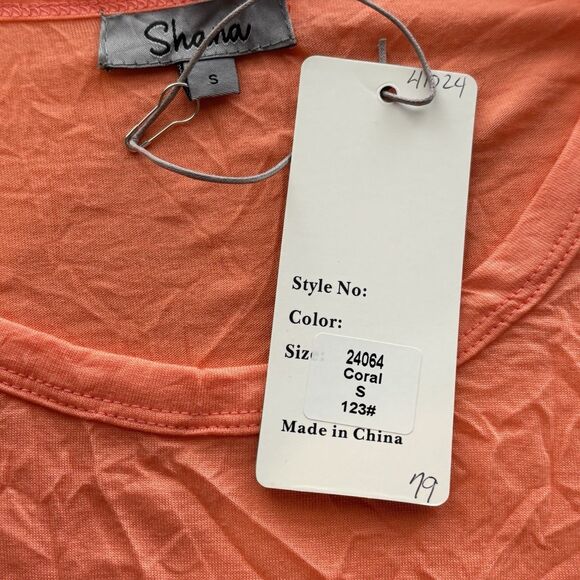 Shana Women’s S Half Sleeve Crinkle Tunic Top Coral 2 Pockets Boxy Fit - Picture 12 of 12